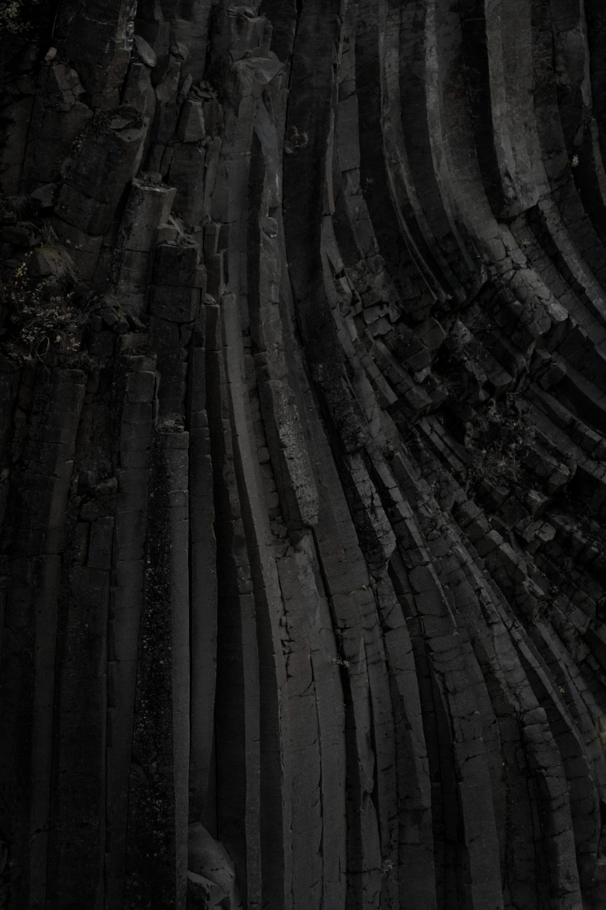 Close-up of columnar basalt rock formation